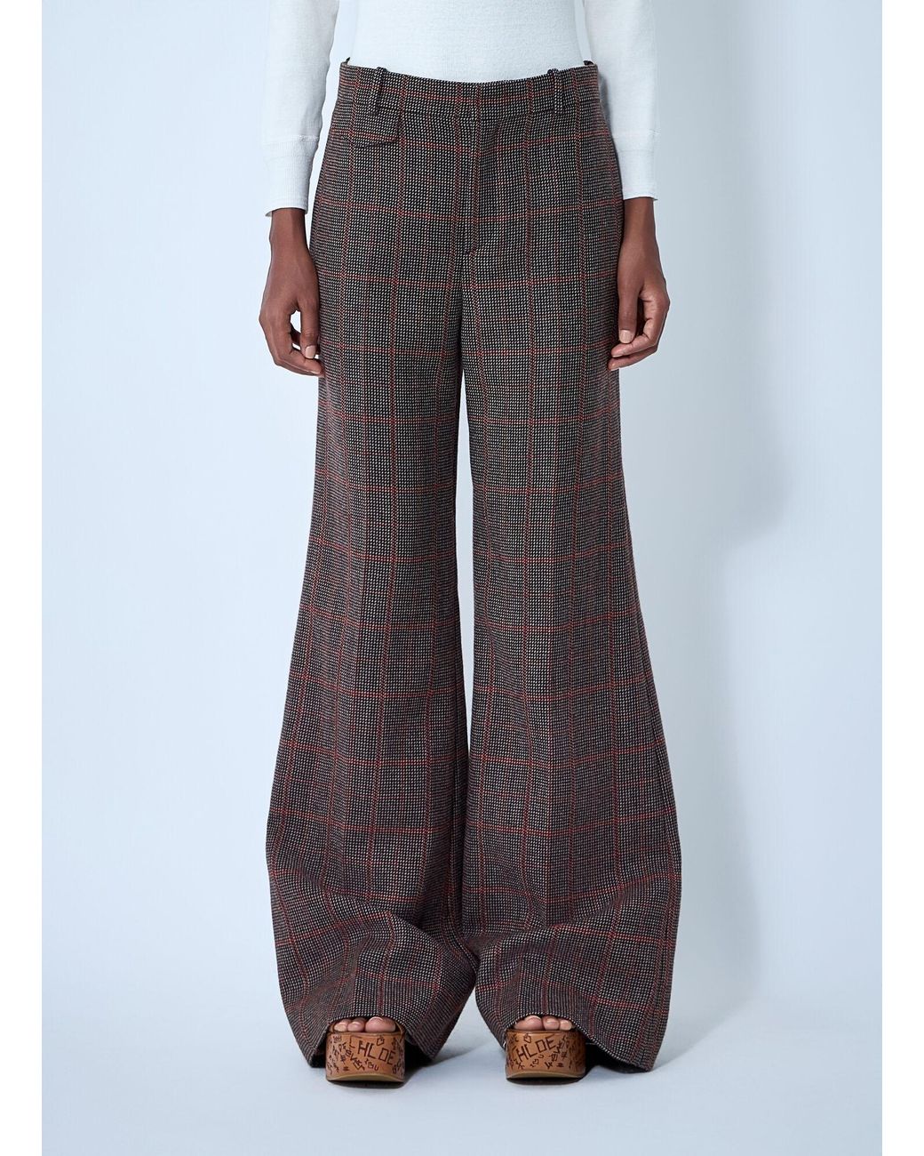Chloé Brown Chloé Checked High-Waisted Flared Pants