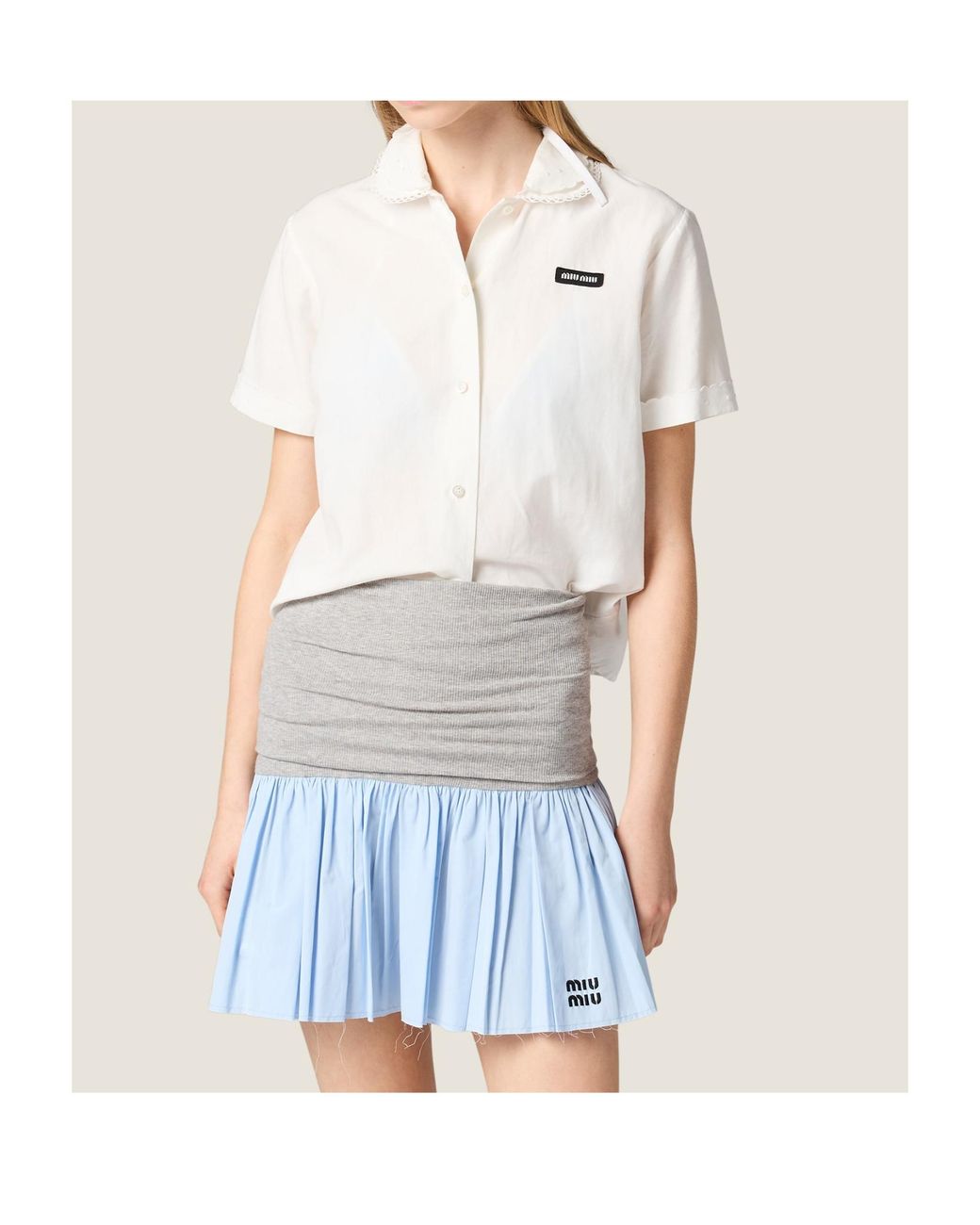Miu Miu Blue Jersey And Poplin Skirt