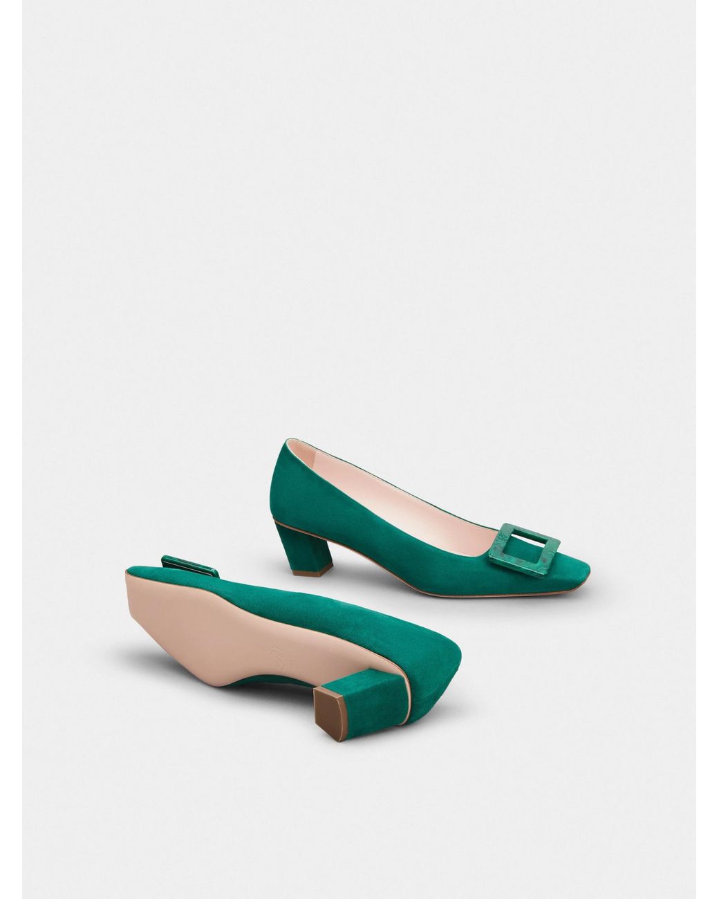 Roger Vivier Green Square Buckle High Heels