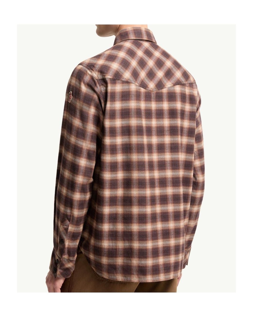 Moncler Brown Check Cotton Blend Long Sleeve Shirt for men