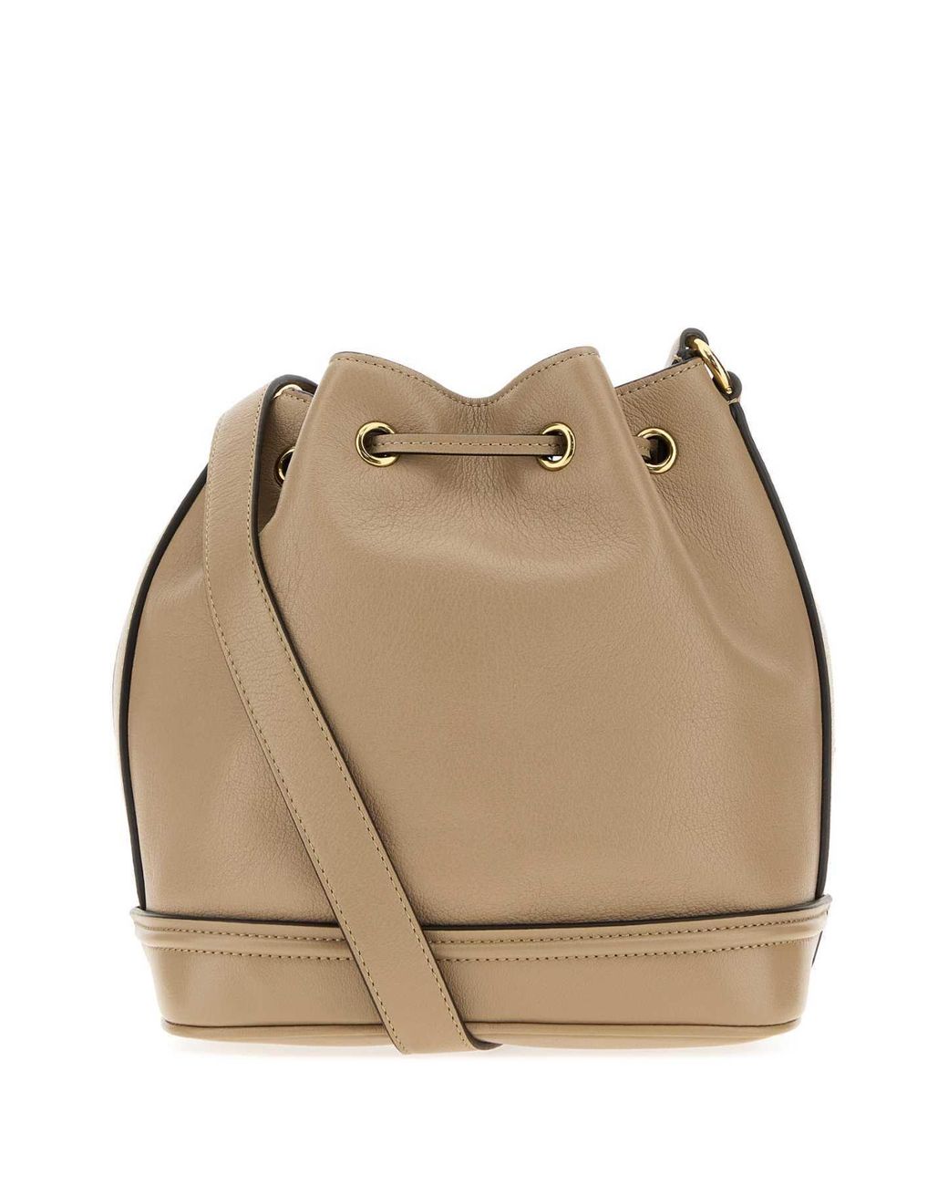 Chloé Natural Chloé Horse Medal Plaque Drawstring Bucket Bag