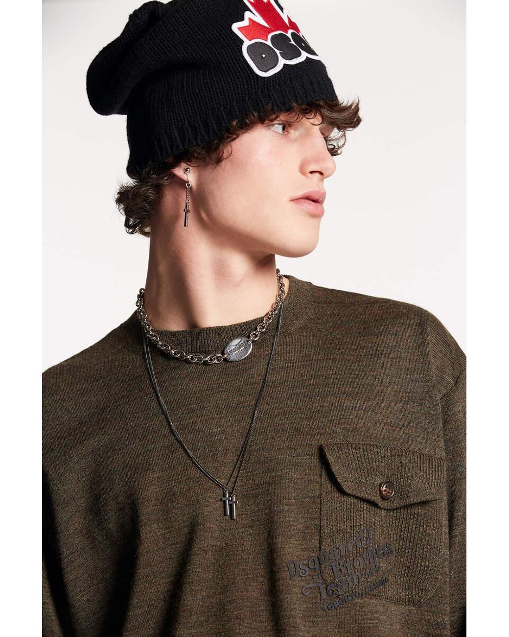 DSquared² Green Flap Pocket Crew Neck Jumper for men