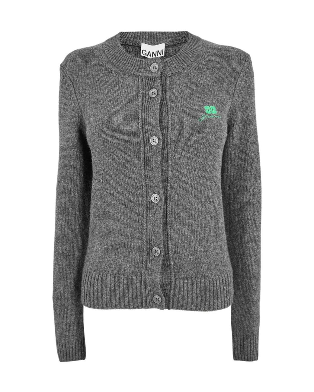 Ganni Gray Wool Merino Cardigan