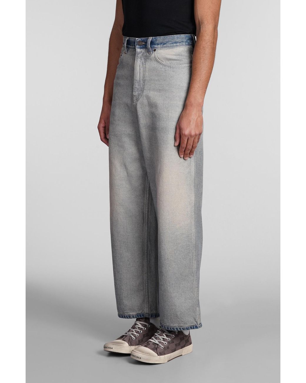 Balenciaga Gray Logo Patch Oversized Jeans