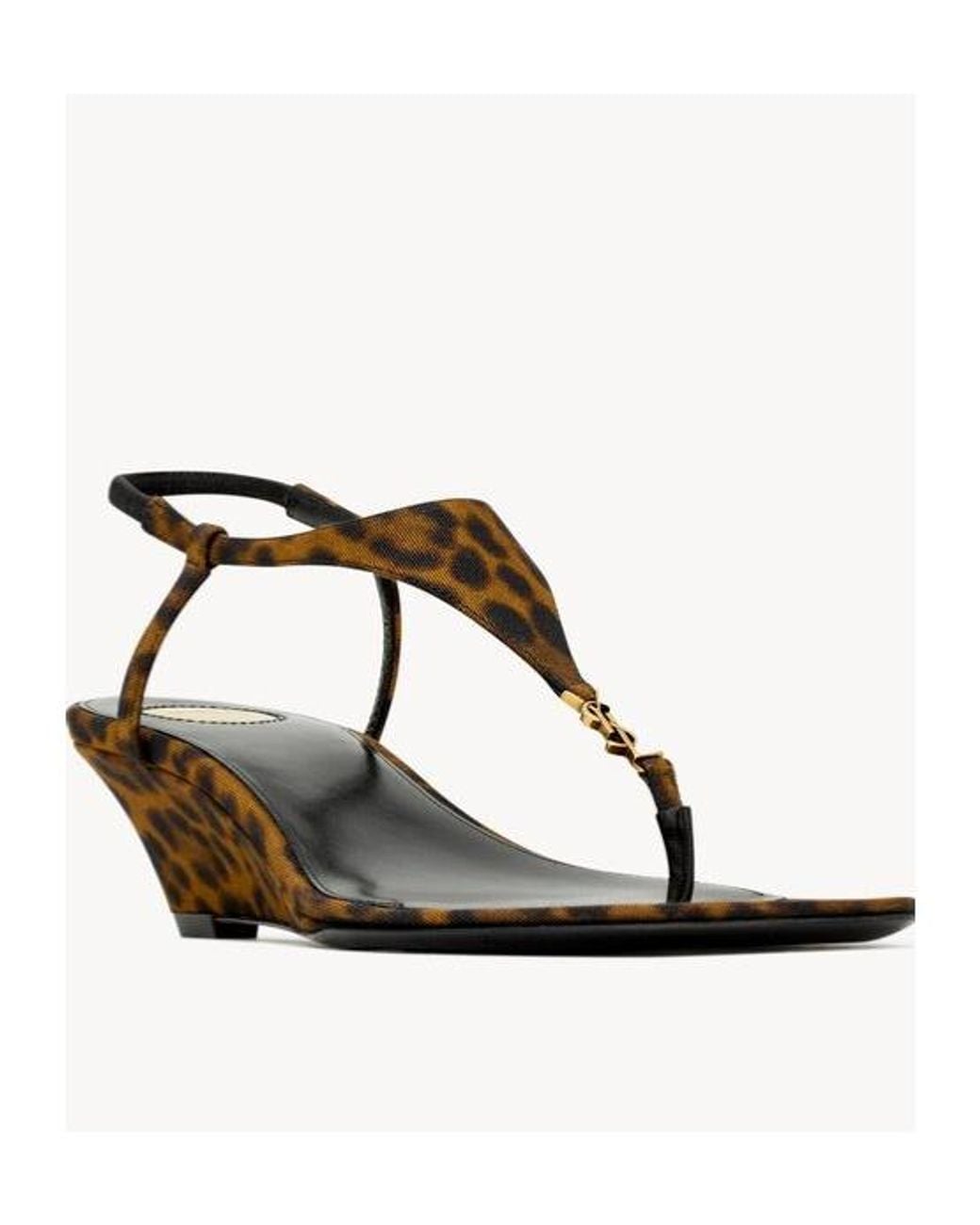 Saint Laurent Brown Cassandra Leopard Wedge Sandals