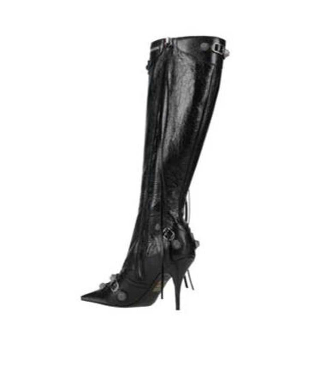 Balenciaga Black Patent Leather Pointed-Toe High-Heel Ankle Boots