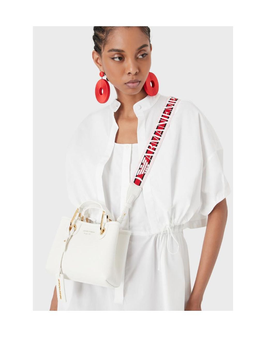 Emporio Armani White Logo Detailed Tote Bag