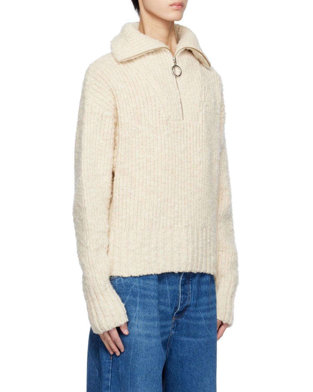 AMI White Ami Half-Zipped Knitted Jumper for men