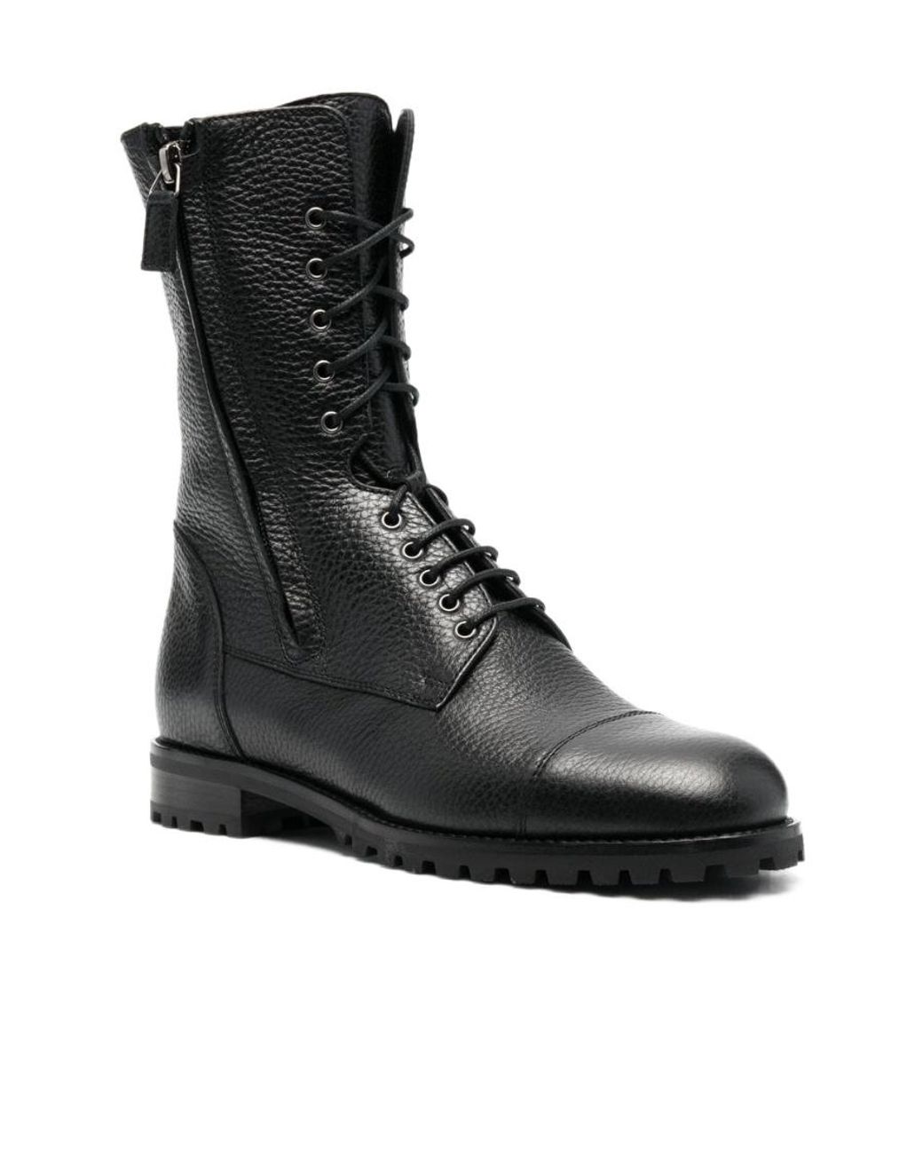 Manolo Blahnik Black Campcha Leather Combat Boots