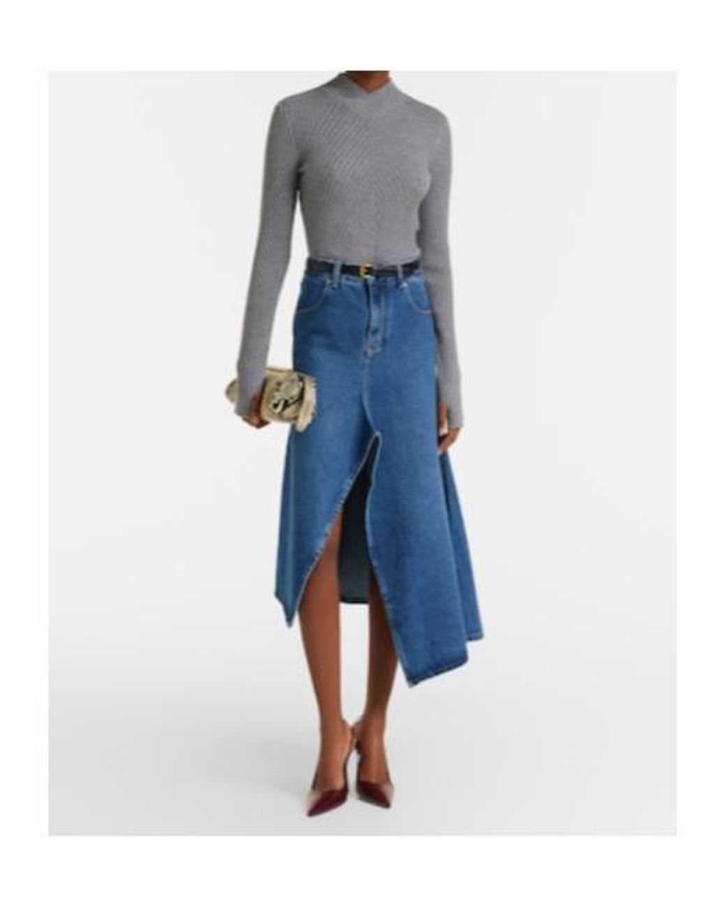 Victoria Beckham Blue Asymmetric Denim Midi Skirt
