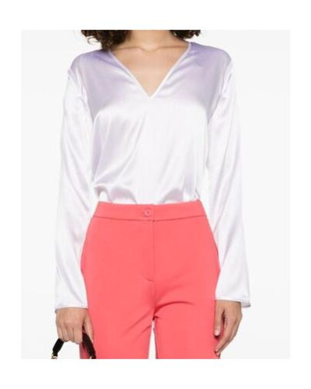 Pinko White V-Neck Long Sleeve Top