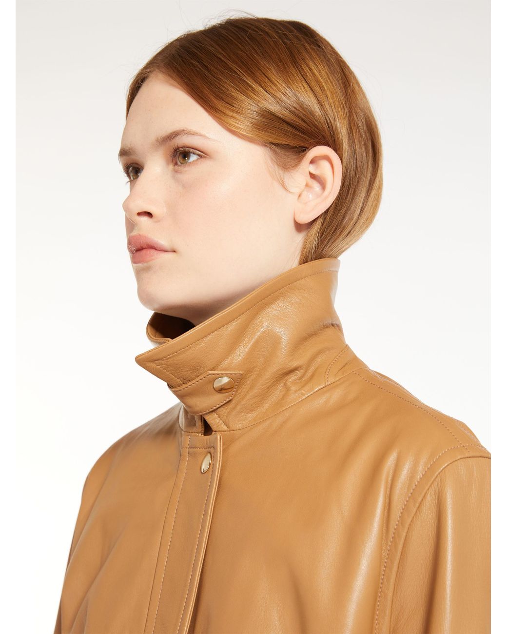 Max Mara Brown Shirt Collar Leather Jacket