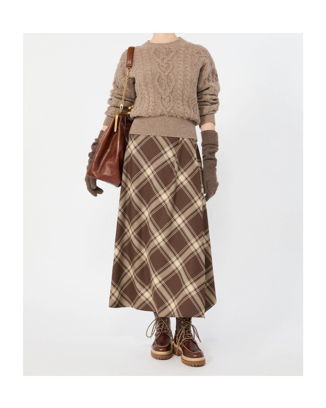 Weekend by Maxmara Brown Lanoso Checked Long Wrap Skirt