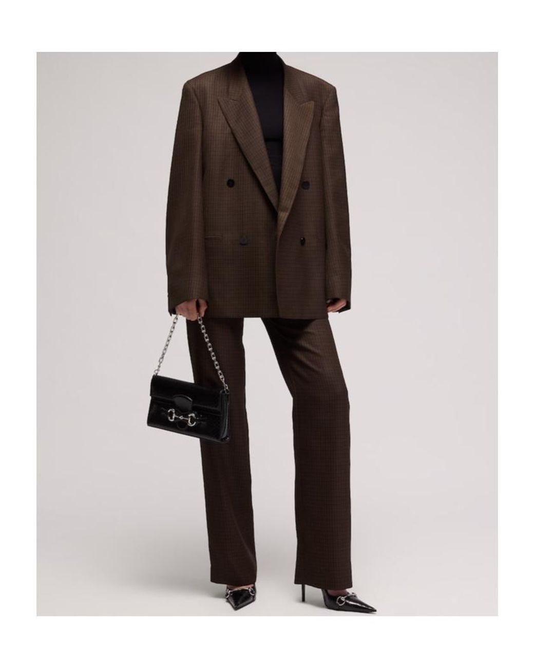 Gucci Black Gingham Polyester Wool Pants
