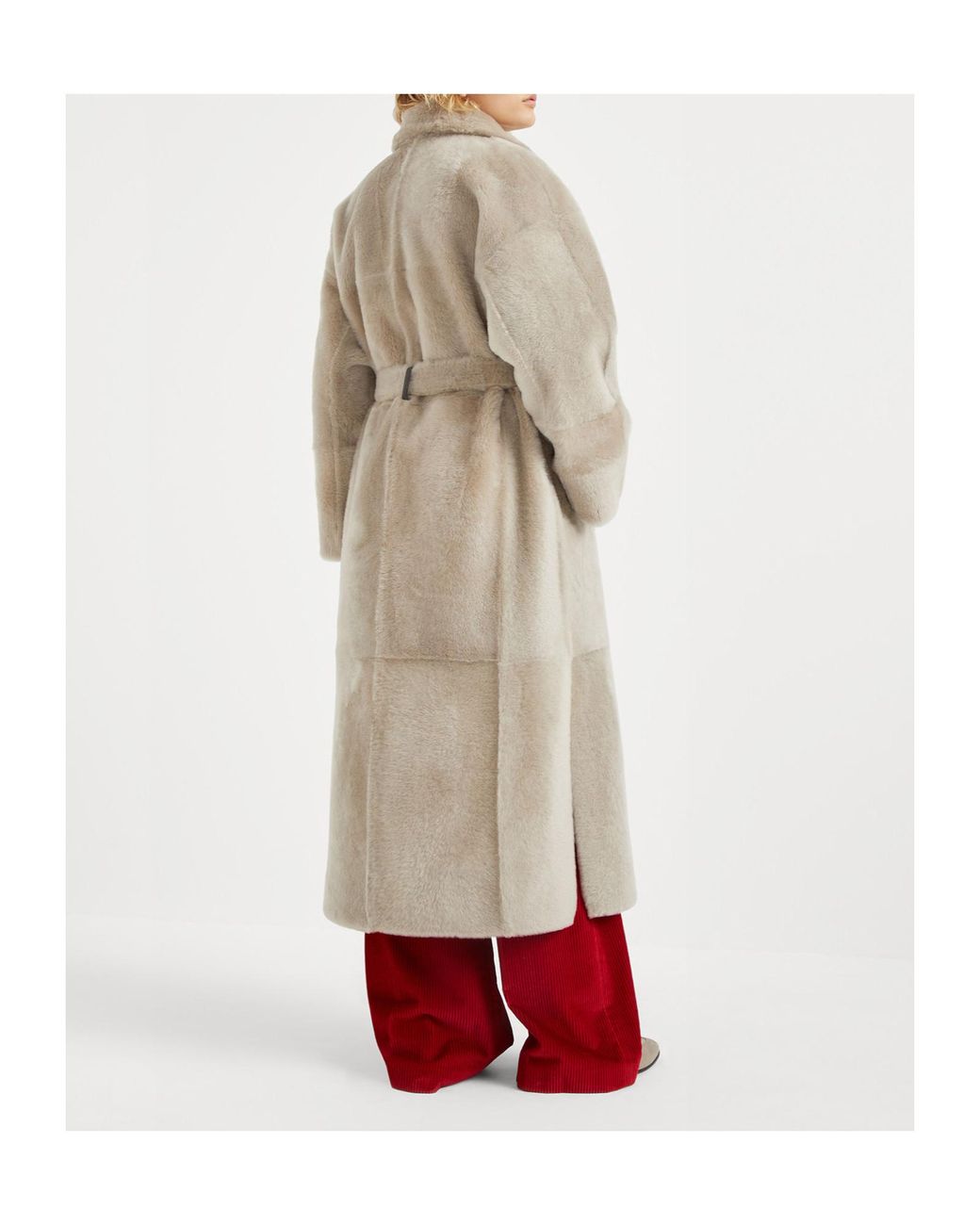 Brunello Cucinelli Natural Shiny Detailed Reversible Shearling Coat