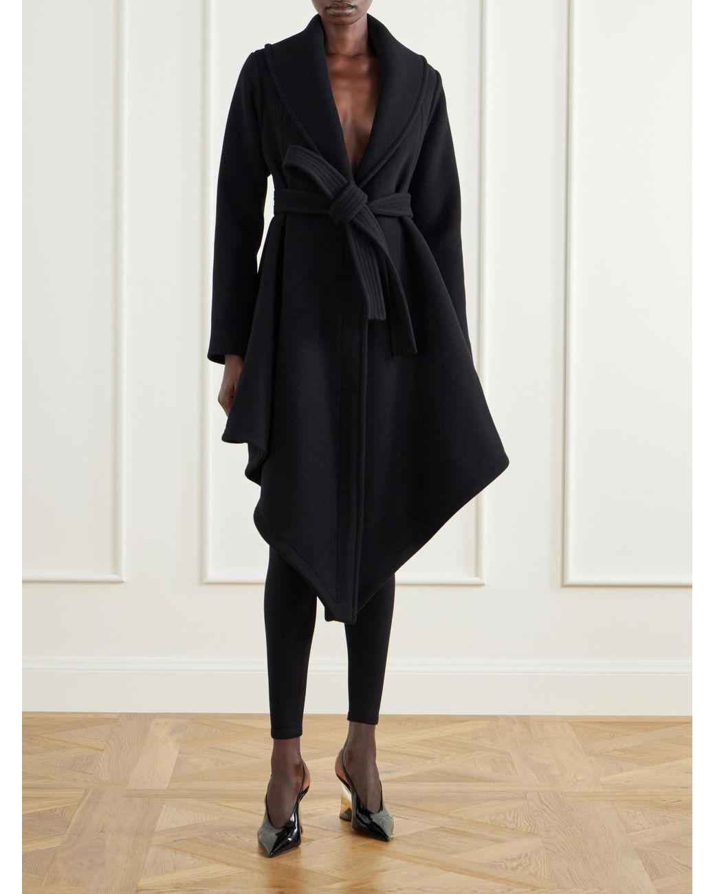 Alaïa Black Alaïa Belted Asymmetric Robe Coat