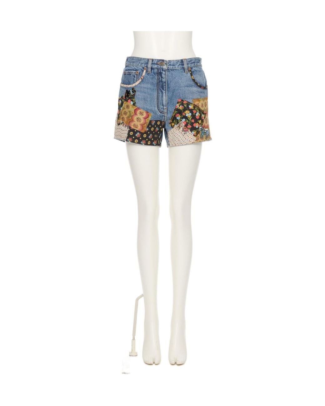 Valentino Blue Patchwork Denim Shorts