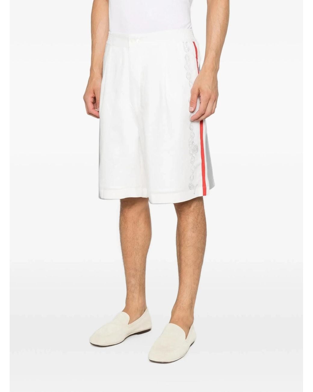 Jacquemus White Chain-Print Side-Stripe Shorts for men