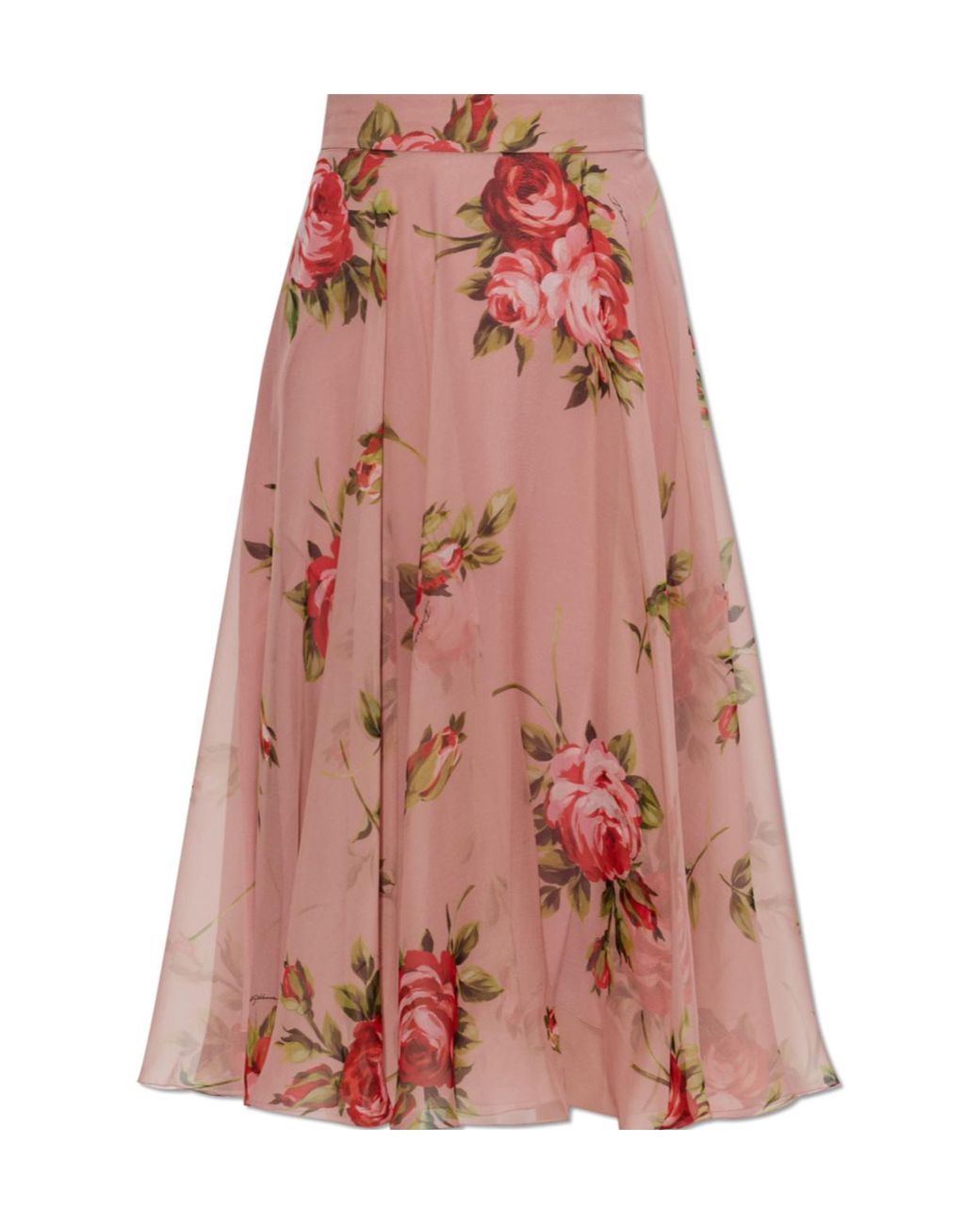 Dolce & Gabbana Pink Floral Printed Midi Skirt