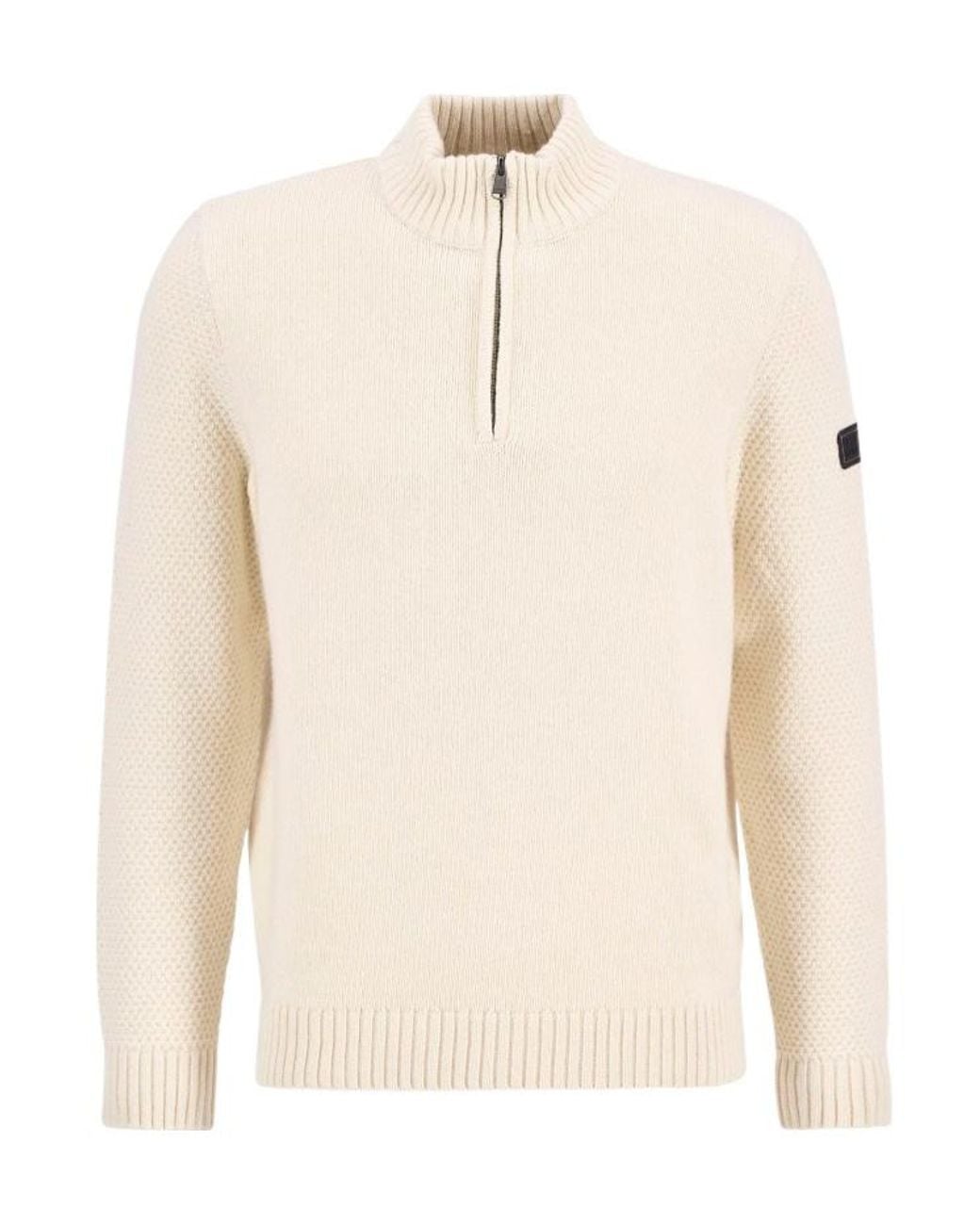 Barbour White Long-Sleeved Half-Zip Sweater for men