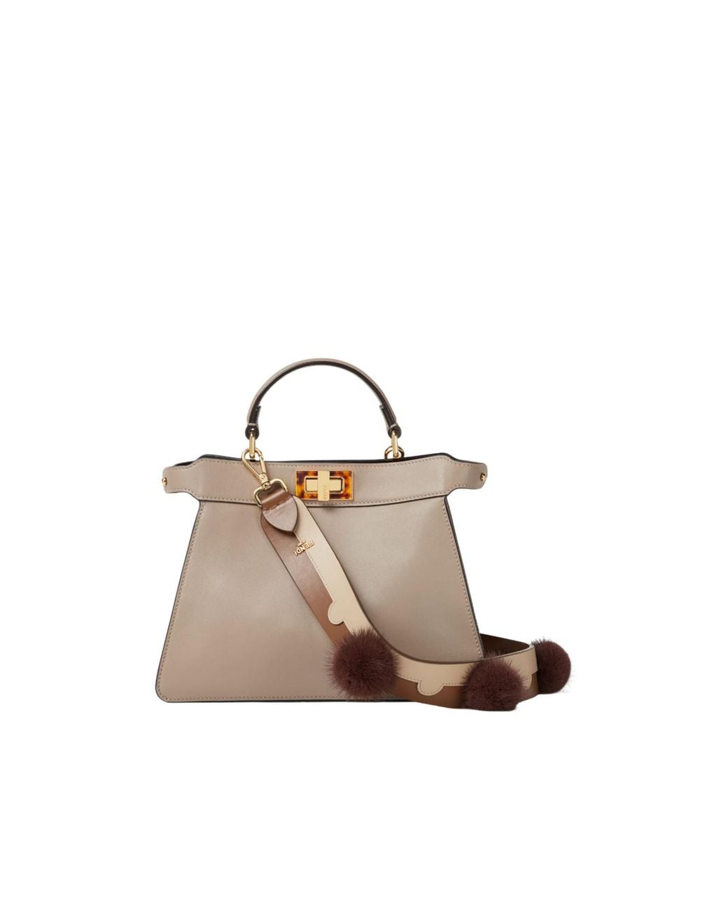 Fendi White Two-Tone Leather Shoulder Strap With Pompom