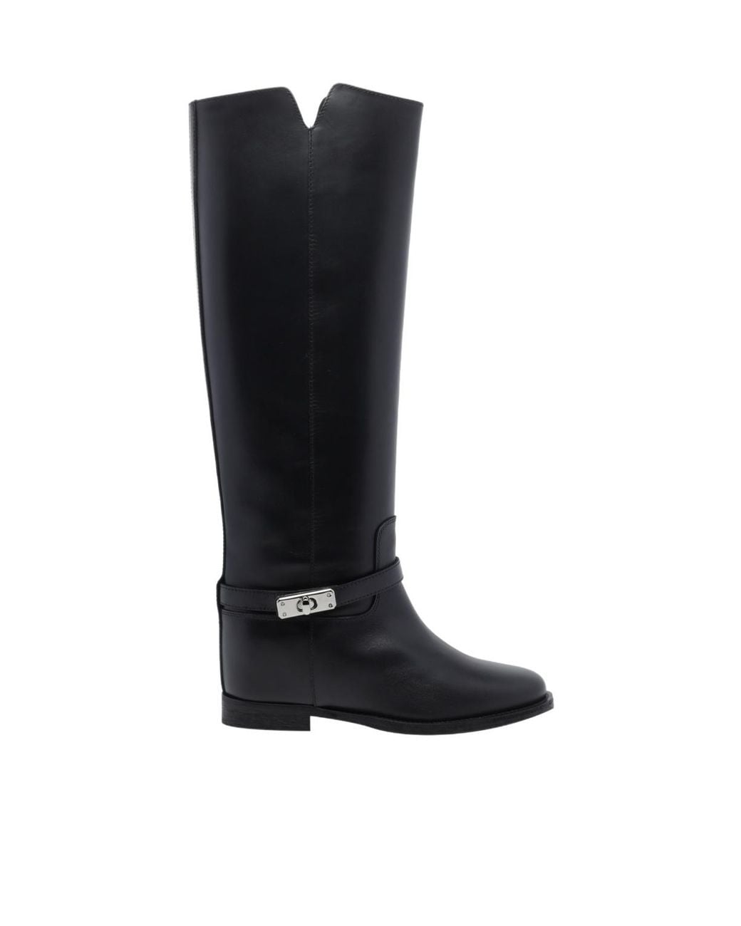 Via Roma 15 Black Padlock Knee-High Boots