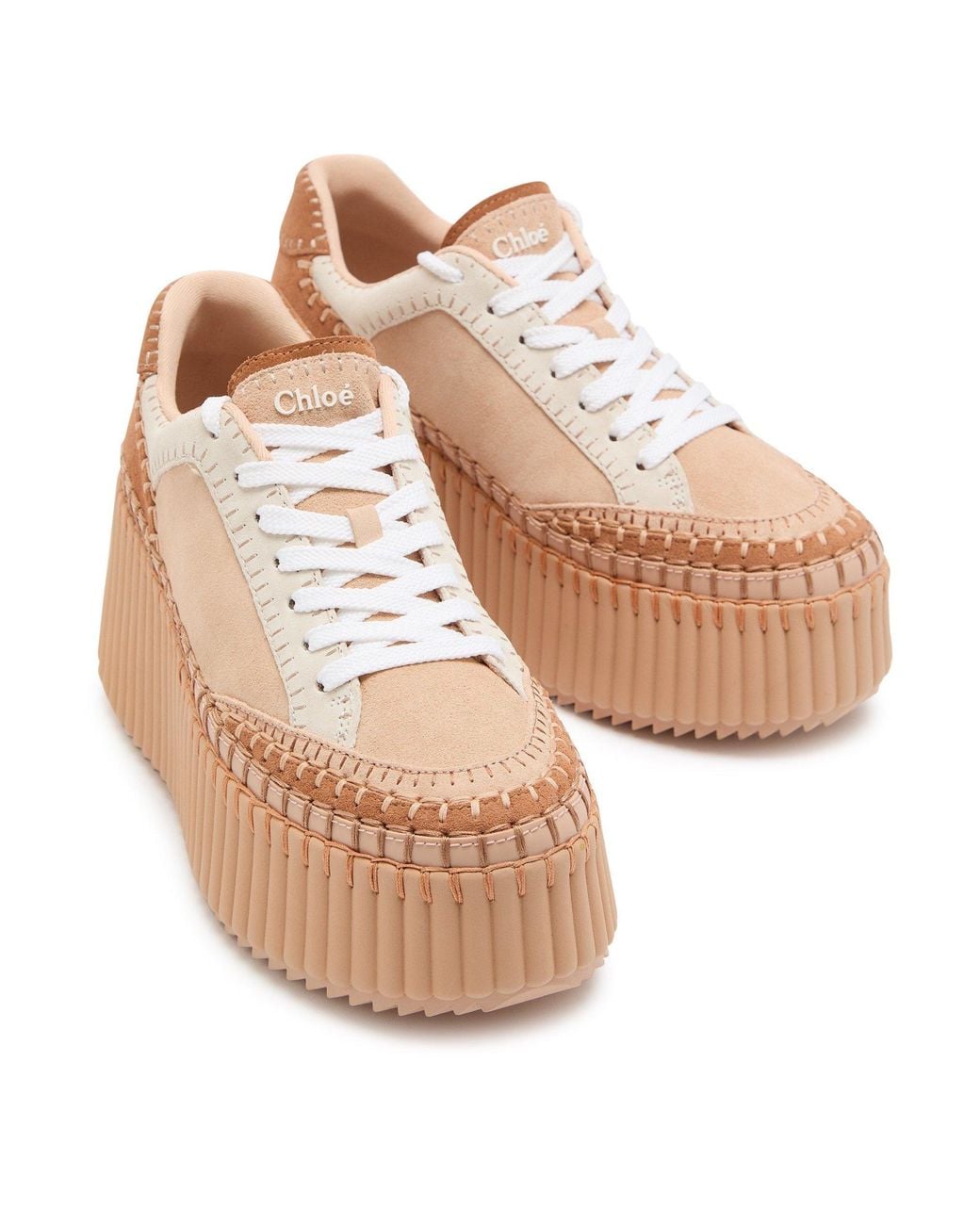 Chloé Natural Color-Blocked Thick-Soled Moccasin Platform Shoes