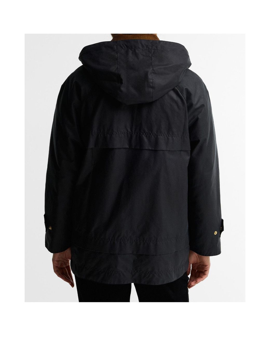 Barbour Black Hooded Cord Collar Waxed Parka