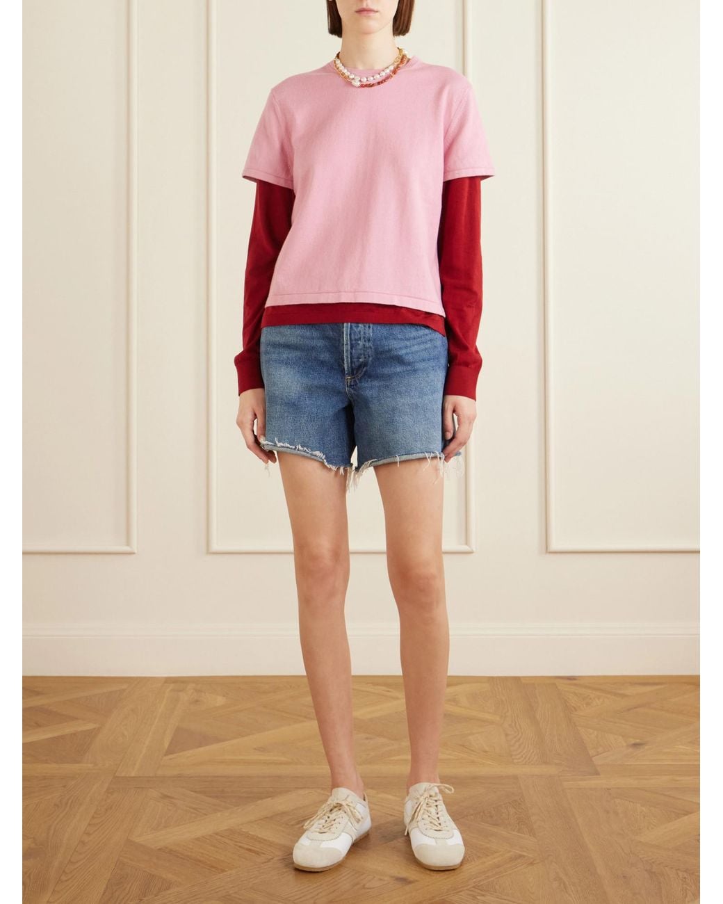 Guest In Residence Pink Long-Sleeve Crew Neck Top