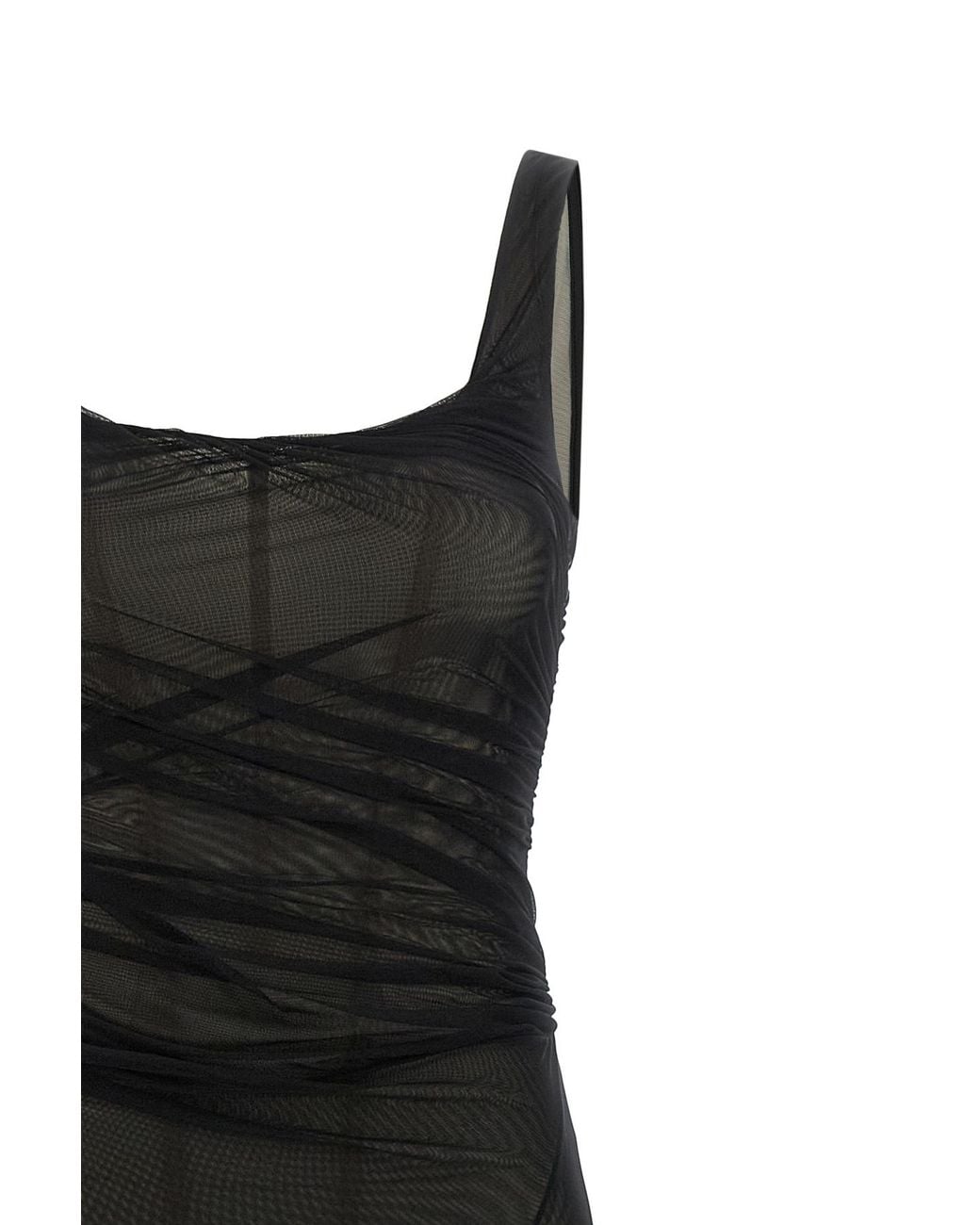 The Attico Black The Square-Neck Mesh Sleeveless Dress