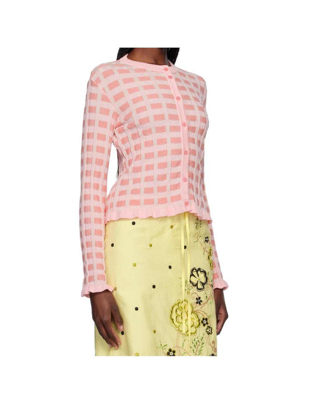 Maison Kitsuné Pink Maison Kitsuné Checked Ribbed Cardigan