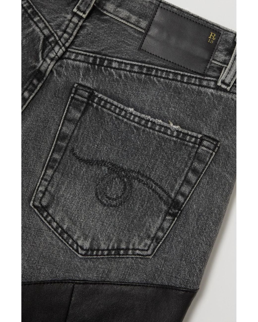 R13 Gray High-Waisted Leather-Paneled Jeans