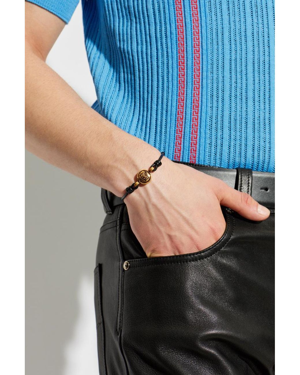Versace White Medusa Leather Bracelet for men