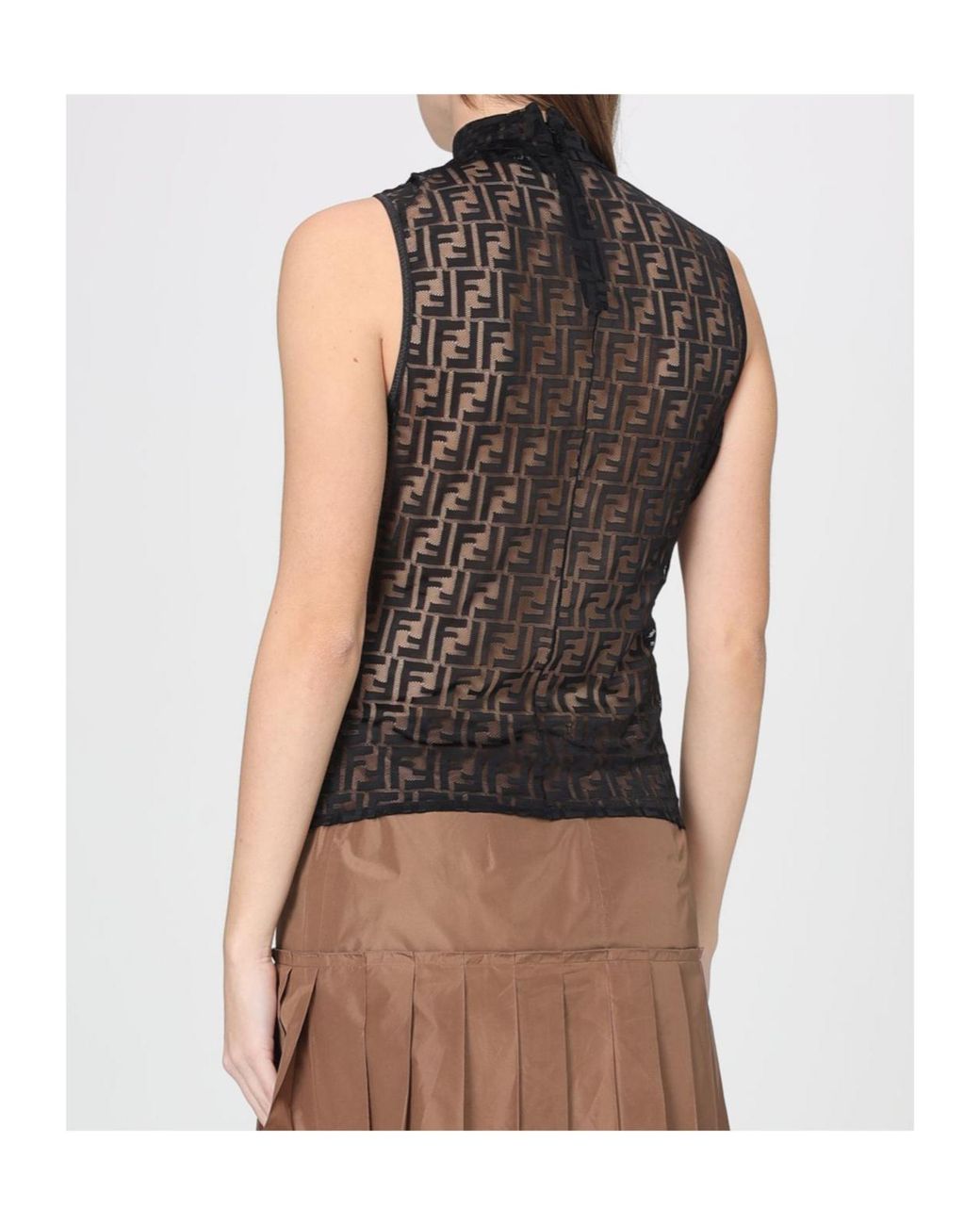 Fendi Black Fitted Sleeveless Top With High Neck