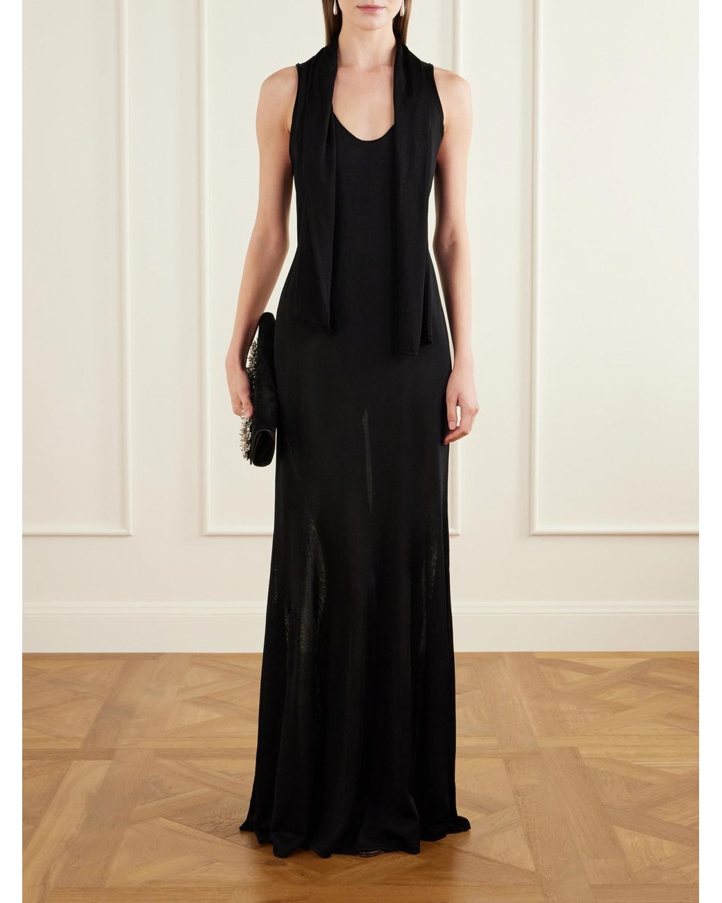 Brandon Maxwell Black The Siena Scarf-Detailed Stretch-Jersey Gown
