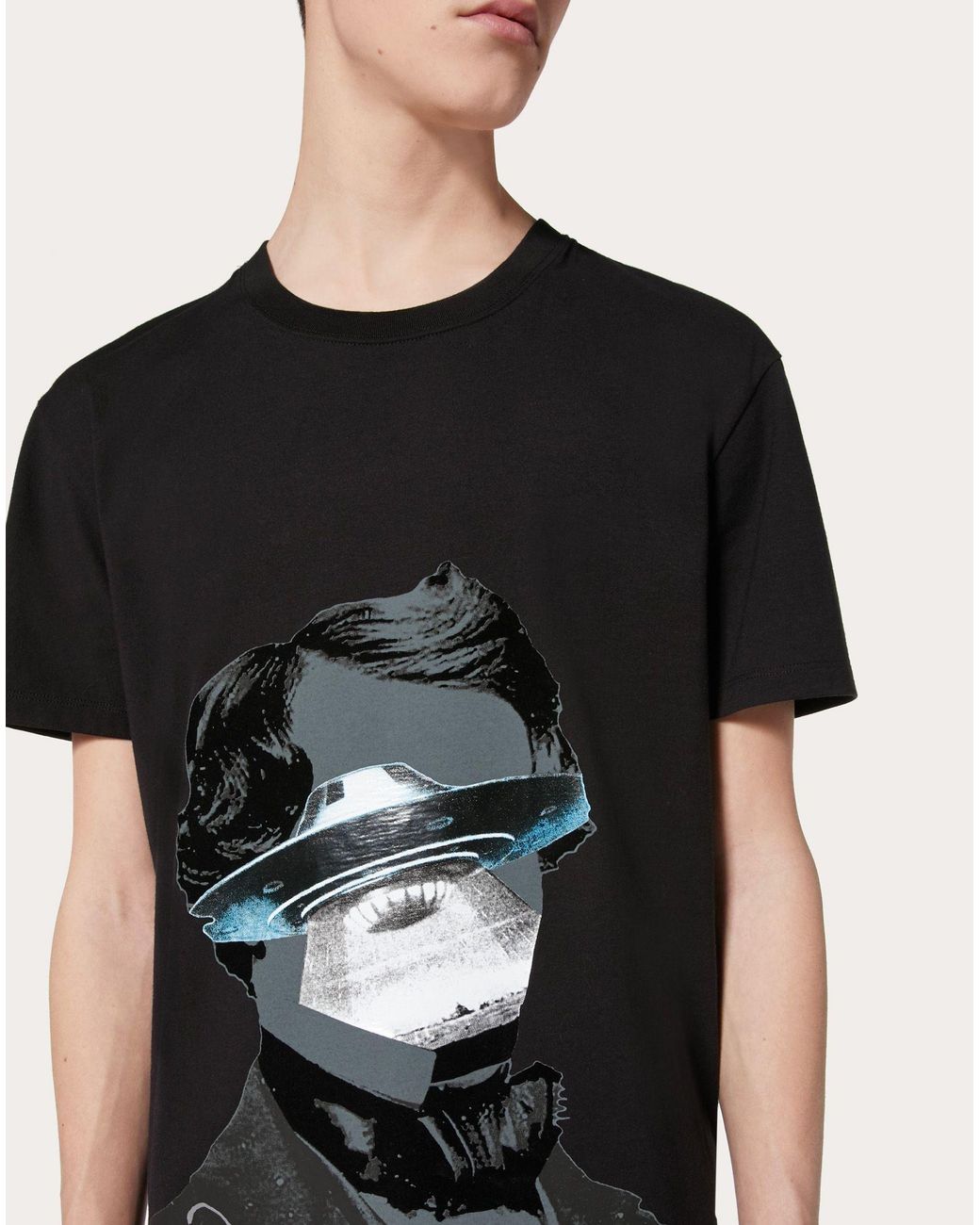 Valentino Black Undercover Co-Branded Ufo Printed T-Shirt for men