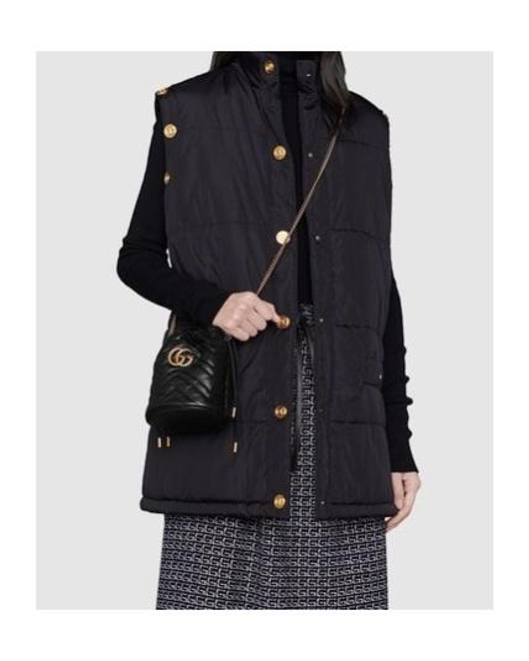 Gucci Black Gg Marmont Mini Quilted Bucket Bag