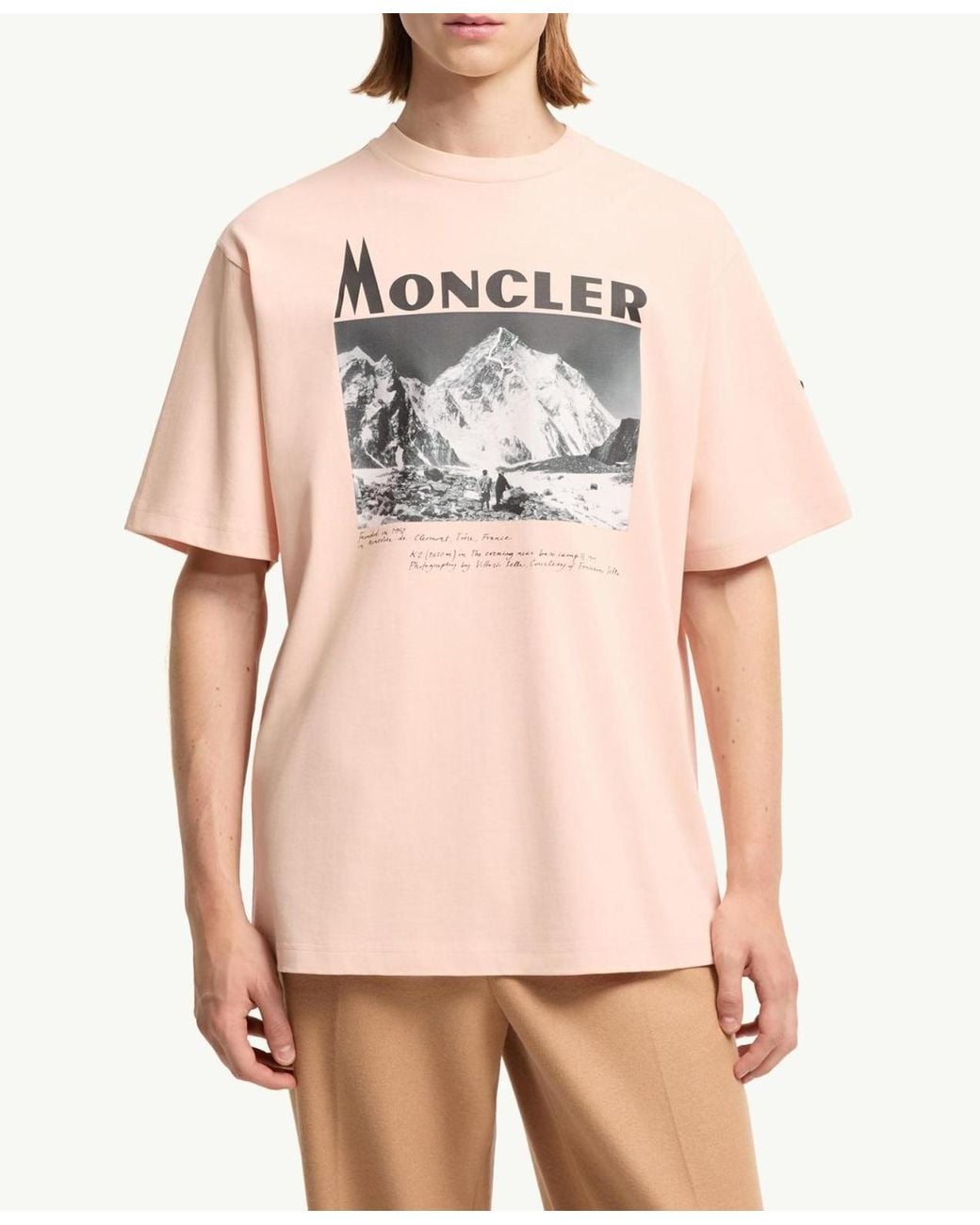 Moncler Pink K2 Print Short Sleeve Cotton Jersey T-Shirt for men
