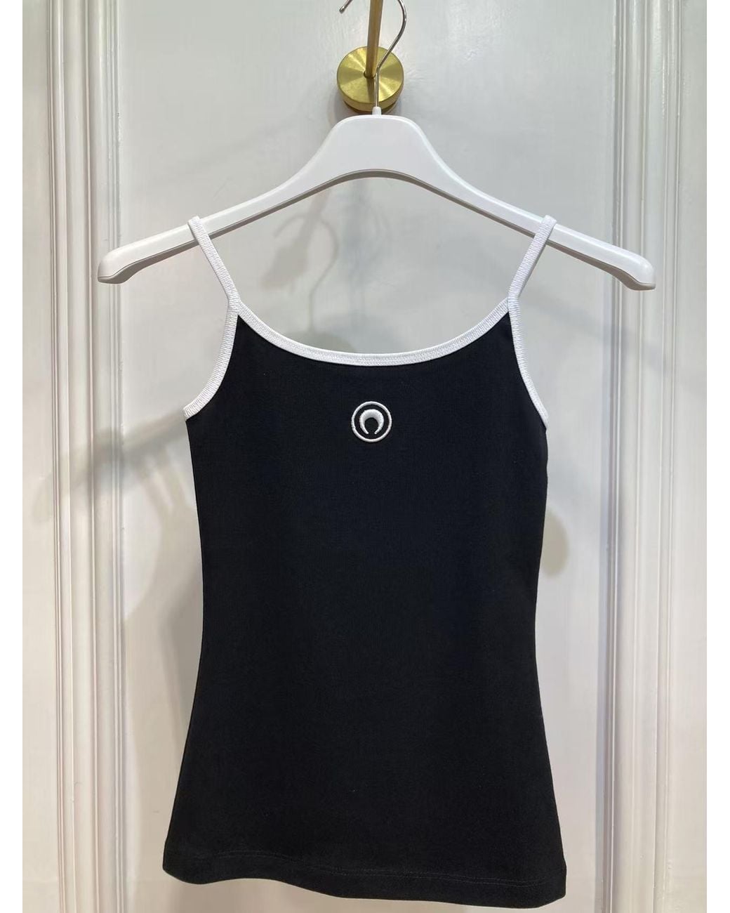 MARINE SERRE Black Contrast Trim Moon Logo Ribbed Tank Top