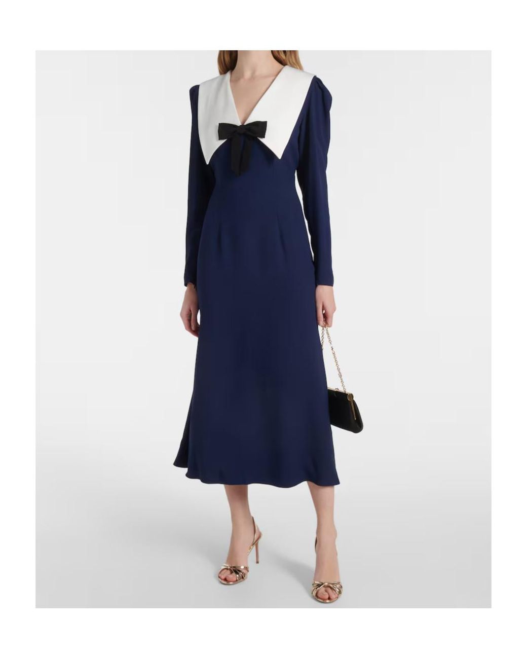 Alessandra Rich Blue Bow-Embellished Satin Midi Dress