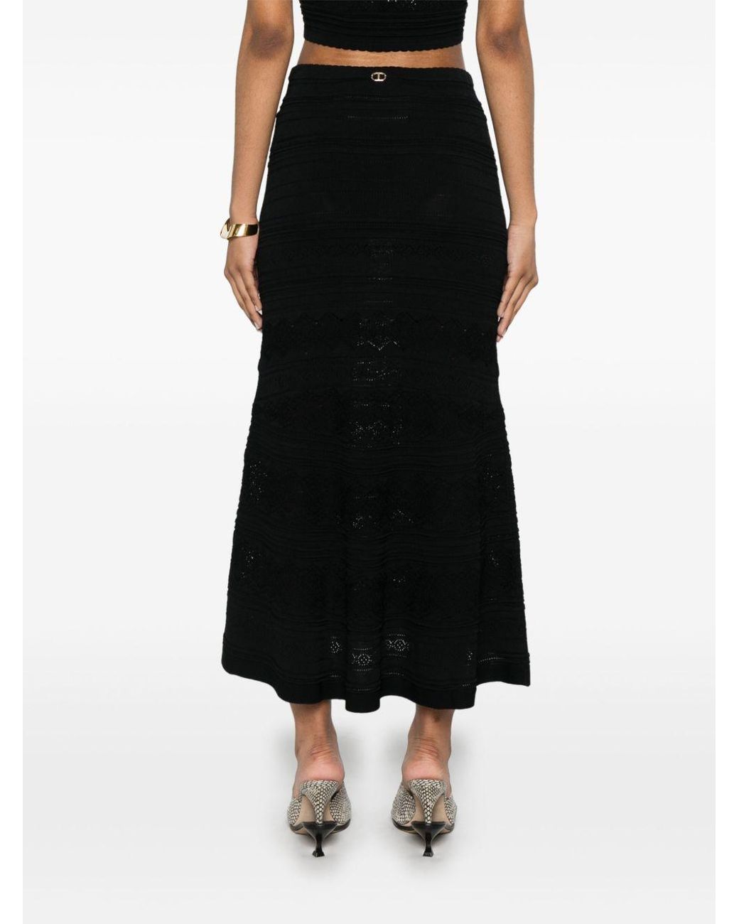 Twinset Black Flared Midi Skirt