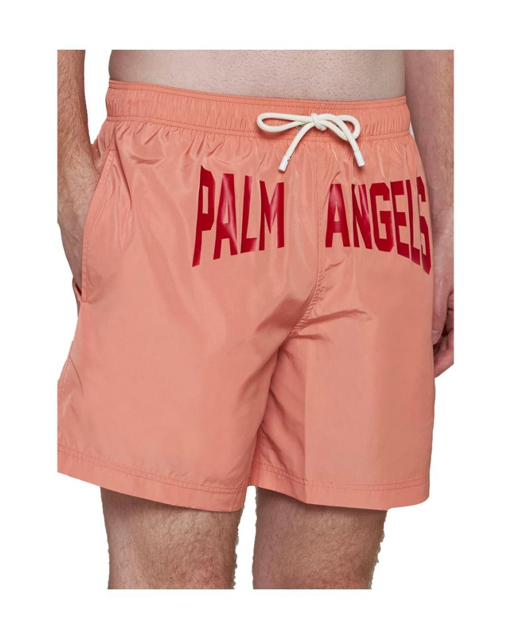 Palm Angels Red Logo-Printed Drawstring Swim Shorts for men