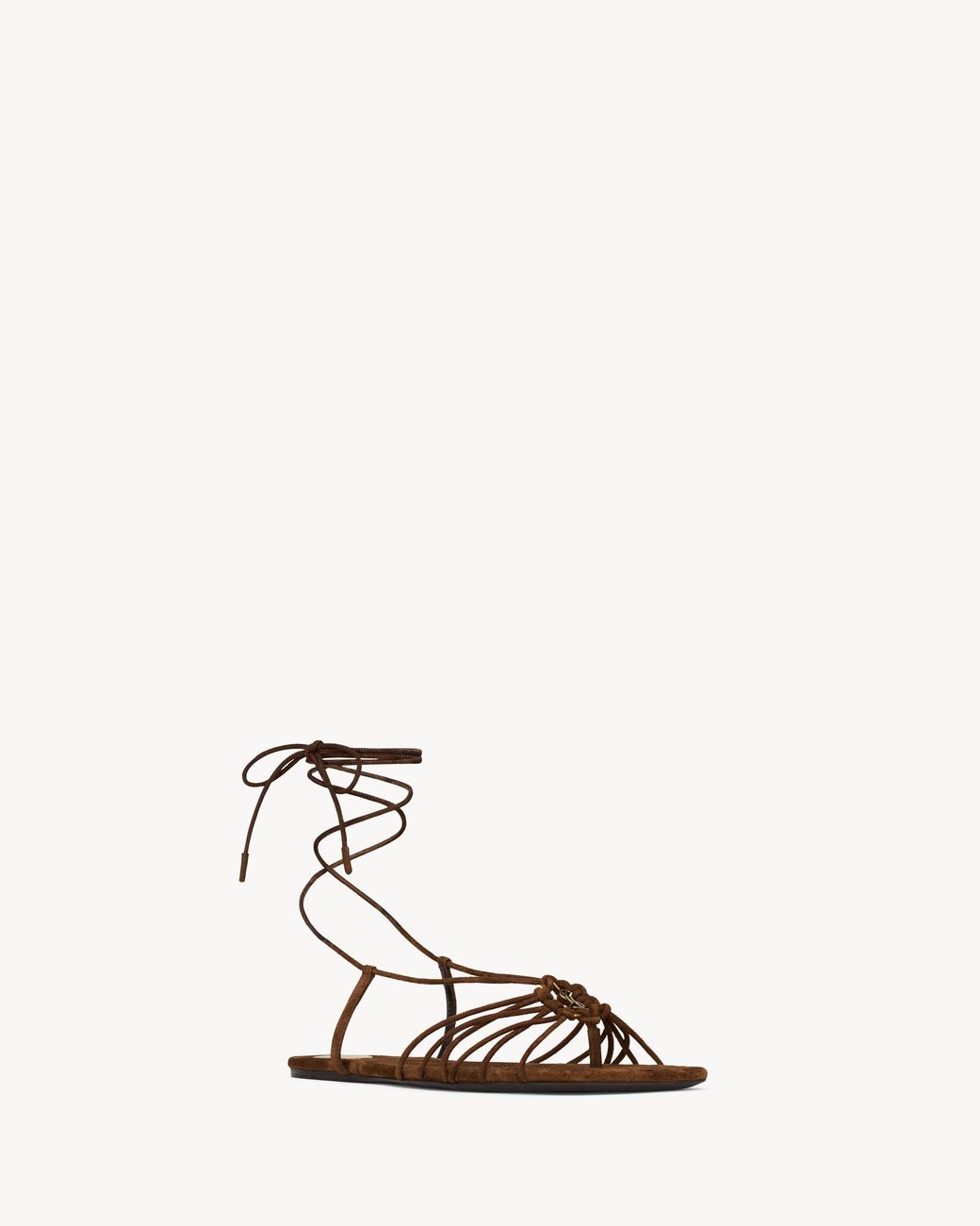 Saint Laurent Metallic Babylone Lace-Up Strappy Sandals