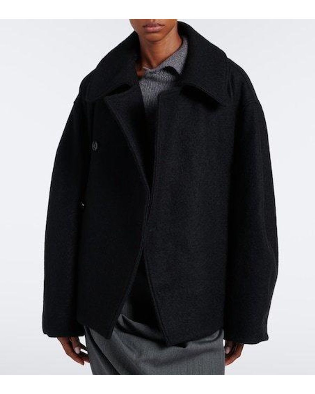 Lemaire Black Double-Breasted Alpaca And Wool Coat