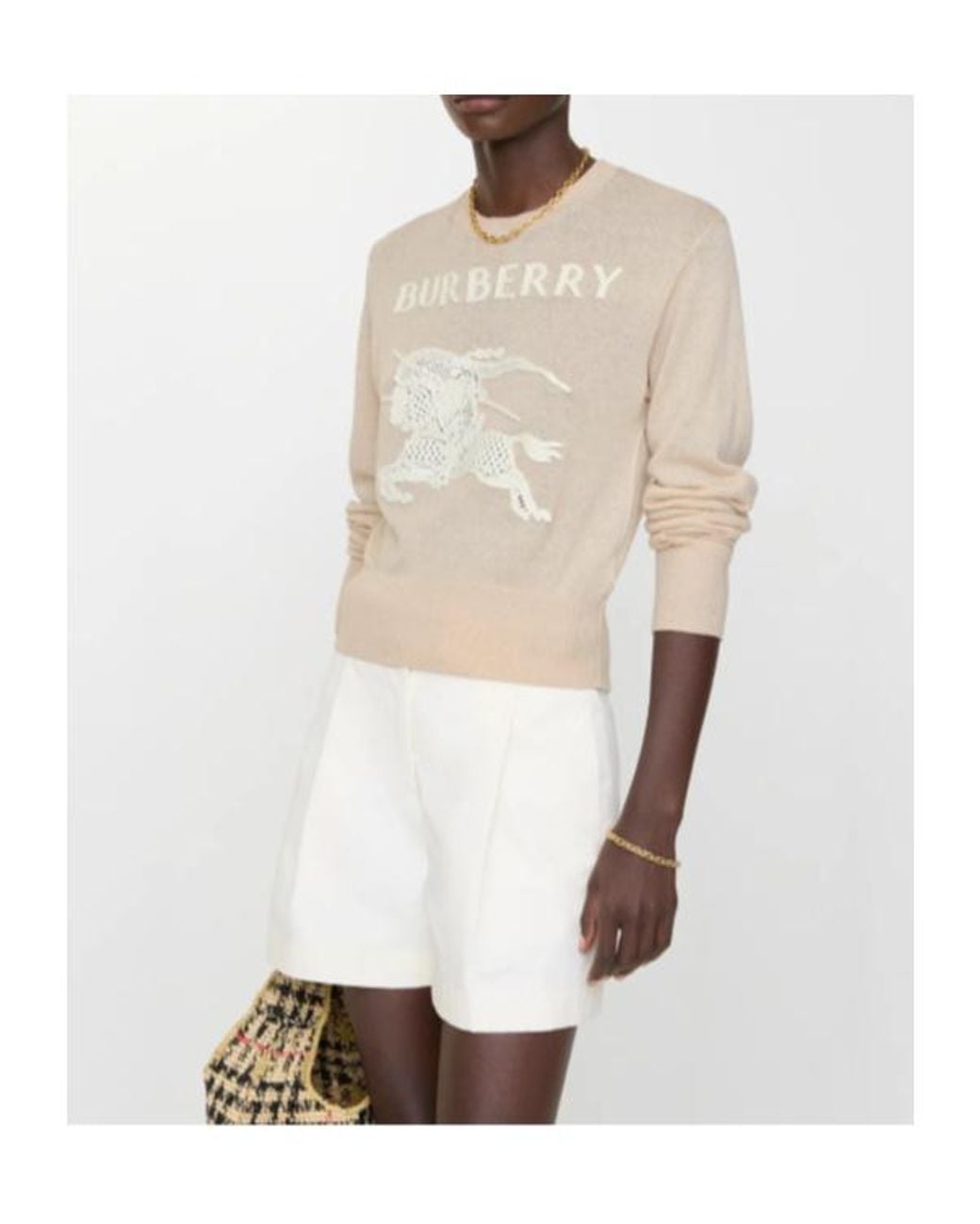 Burberry White Ekd Crochet-Detail Knitted Sweater