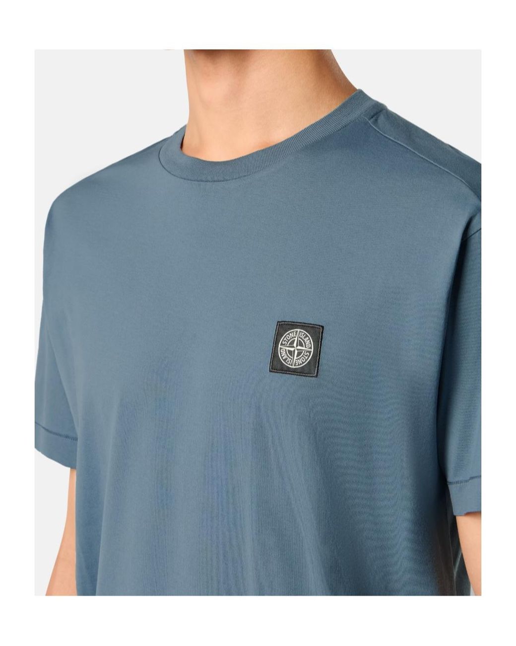 Stone Island Blue Logo-Patch Cotton T-Shirt for men