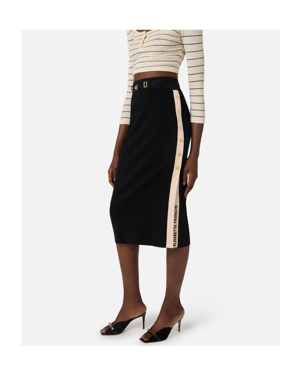 Elisabetta Franchi Blue Belted Knitted Midi Skirt