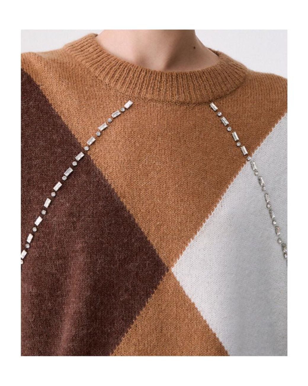 Liu Jo Brown Argyle Embellished Jumper