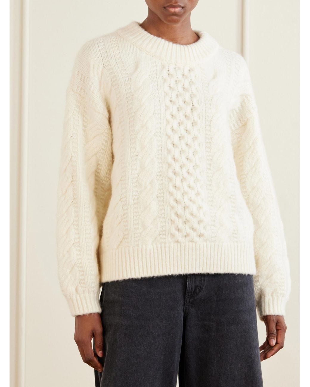 Doen White Cable-Knit Wool And Cashmere-Blend Sweater