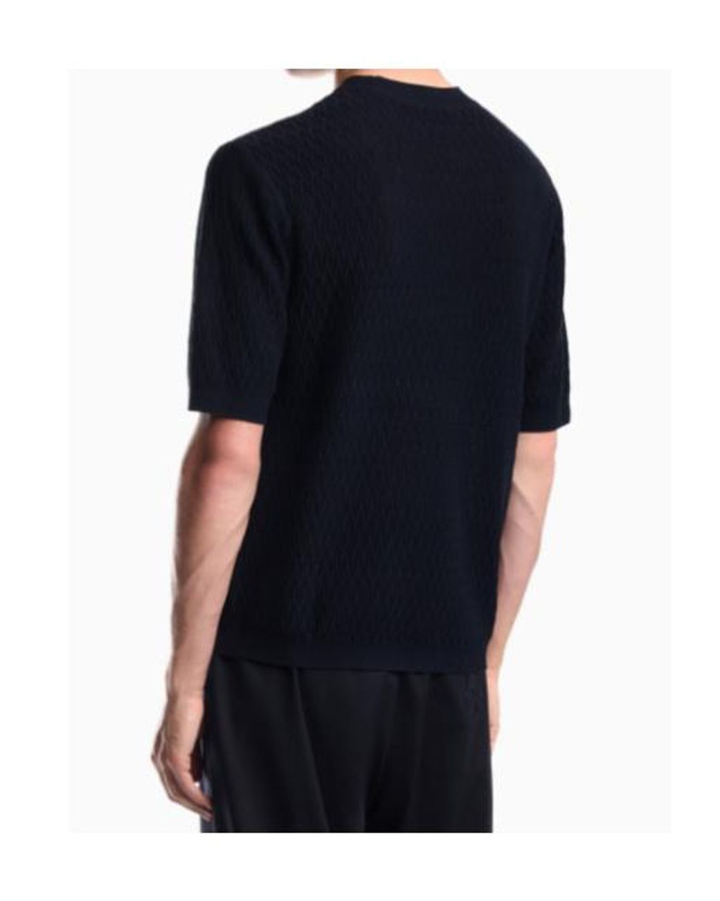 Emporio Armani Blue Textured Short-Sleeve Knitted Sweater for men